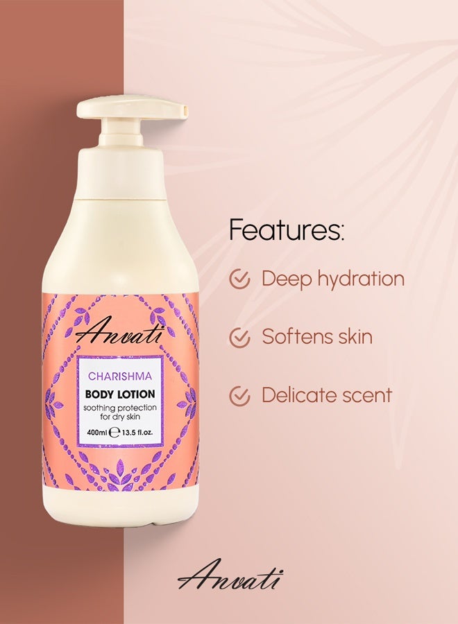 Anvati Charishma Shea Butter Body Lotion for Dry Skin 400ml (13.5 fl.oz) – Deep Hydration & Protection Lotion with with Aloe Vera, Vitamin B5 & Licorice Extract for Dry and All Skin Types - Image 5