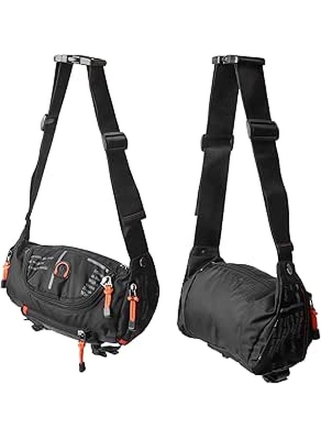 Men Adjustable Waist Bag with Zipper Pockets Headphone Jack for Travel Hiking Workout Black - Image 1