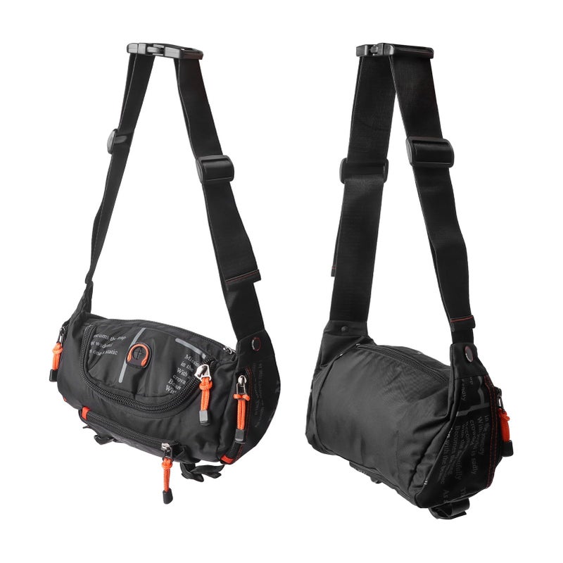 Men Adjustable Waist Bag with Zipper Pockets Headphone Jack for Travel Hiking Workout Black - Image 2