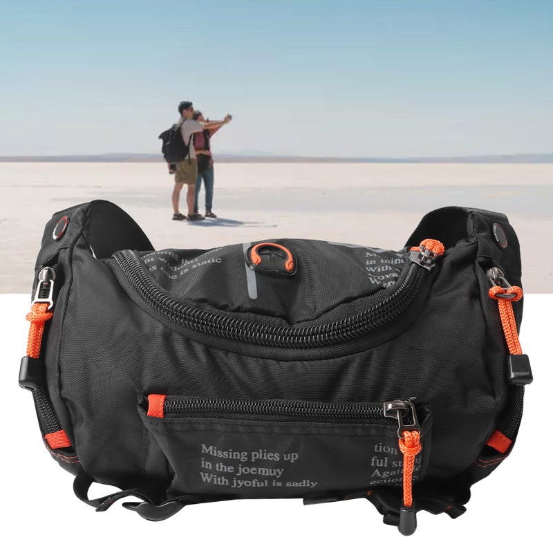 Men Adjustable Waist Bag with Zipper Pockets Headphone Jack for Travel Hiking Workout Black - Image 3