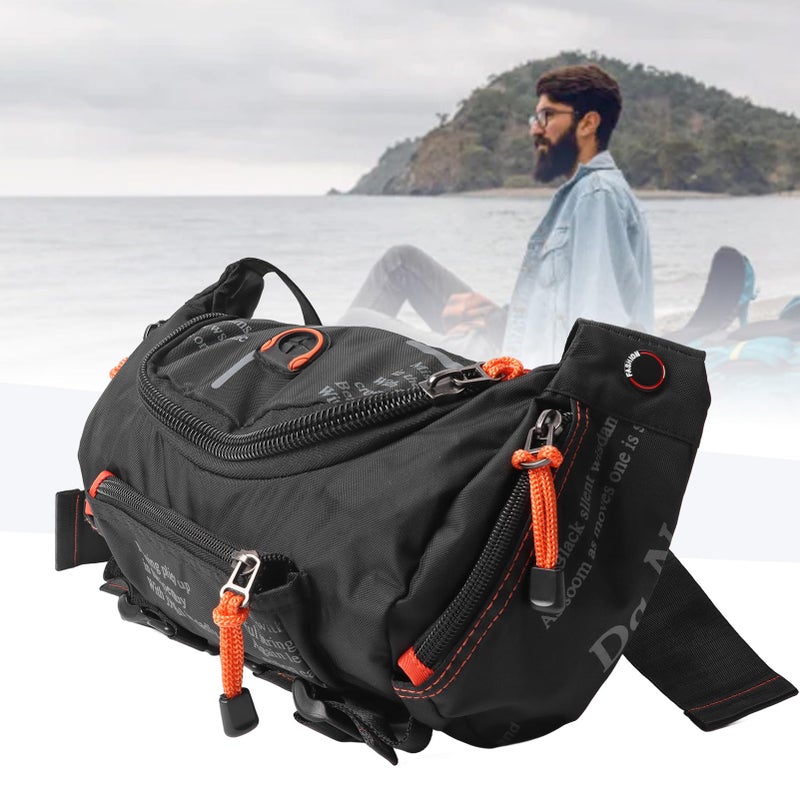 Men Adjustable Waist Bag with Zipper Pockets Headphone Jack for Travel Hiking Workout Black - Image 4