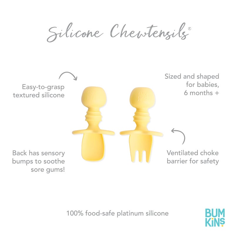 Bumkins Baby Utensils Set, Chewtensils Silicone Spoons for Dipping, Self-Feeding, Baby Led Weaning, Trainer Learning, First Stage Eating, Soft Practice Fork and Spoon, Babies 6 Months, Pineapple - Image 5