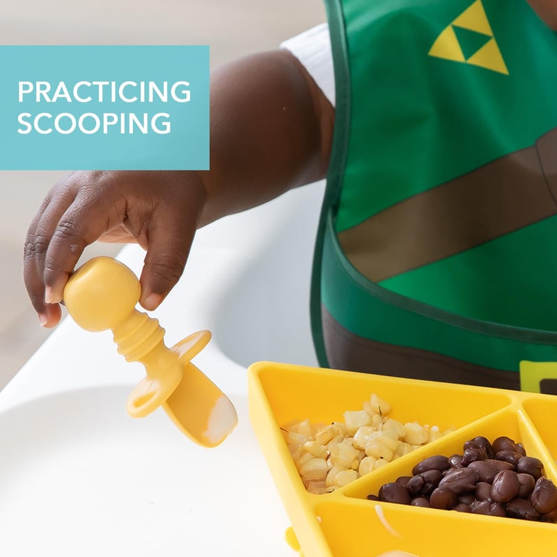 Bumkins Baby Utensils Set, Chewtensils Silicone Spoons for Dipping, Self-Feeding, Baby Led Weaning, Trainer Learning, First Stage Eating, Soft Practice Fork and Spoon, Babies 6 Months, Pineapple - Image 4