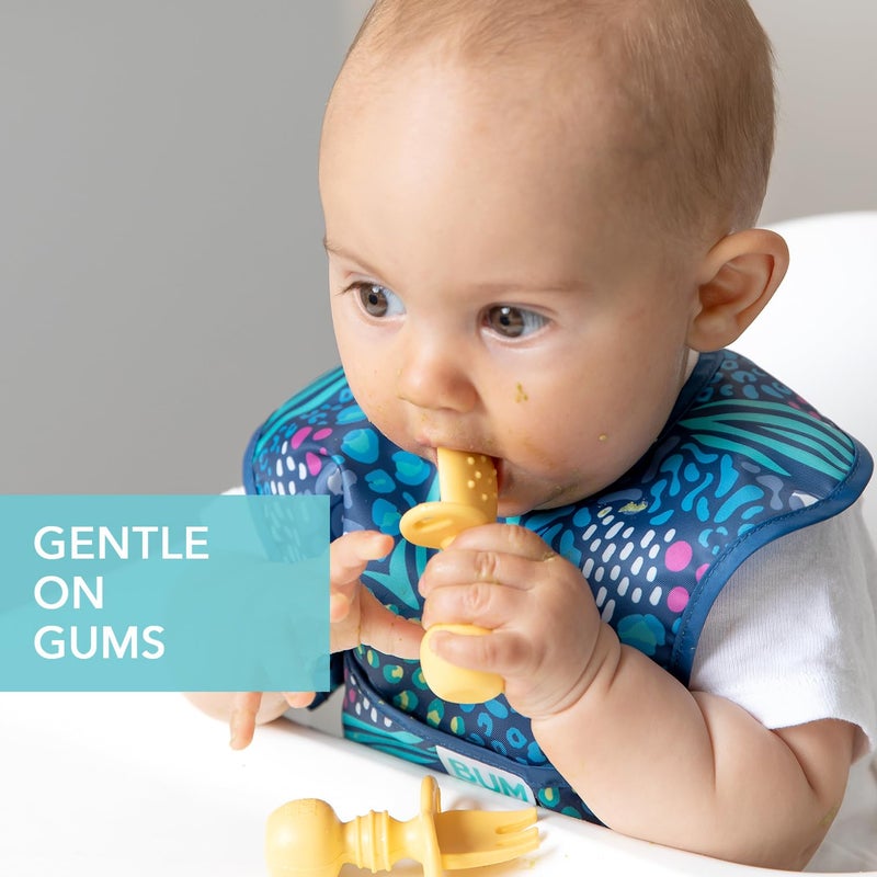 Bumkins Baby Utensils Set, Chewtensils Silicone Spoons for Dipping, Self-Feeding, Baby Led Weaning, Trainer Learning, First Stage Eating, Soft Practice Fork and Spoon, Babies 6 Months, Pineapple - Image 3