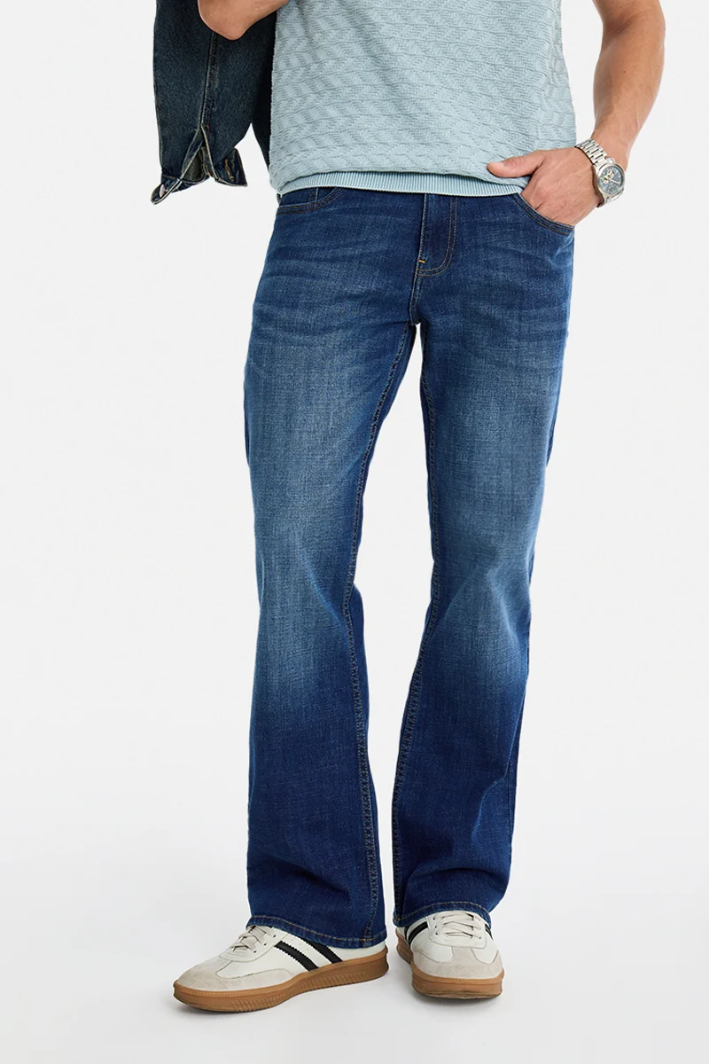 سنيتش Blue Solid Flared Fit Casual Jeans