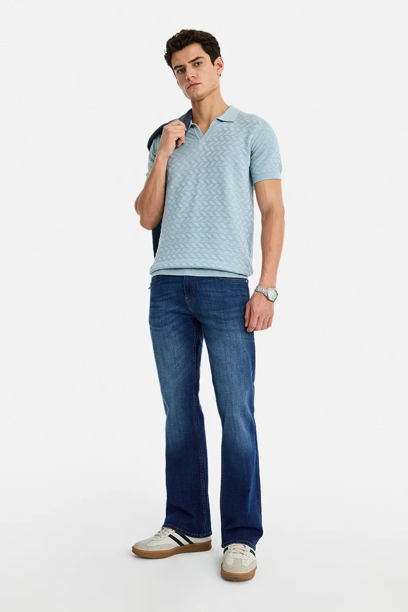 سنيتش Blue Solid Flared Fit Casual Jeans