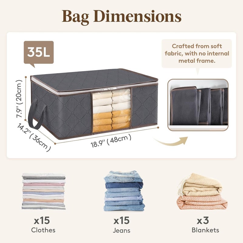 AMINAC 35L Storage Bag, 6-Pack Foldable Storage Box Set, Clothes Organizer for Bedding,Clothing, Blanket, Pillows and Toys,Grey - Image 3