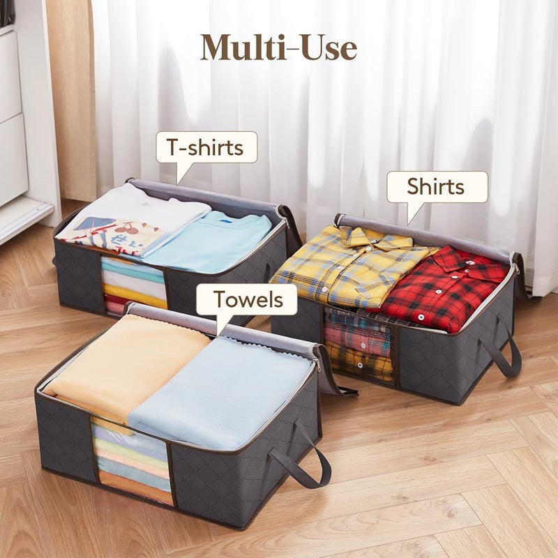 AMINAC 35L Storage Bag, 6-Pack Foldable Storage Box Set, Clothes Organizer for Bedding,Clothing, Blanket, Pillows and Toys,Grey - Image 2
