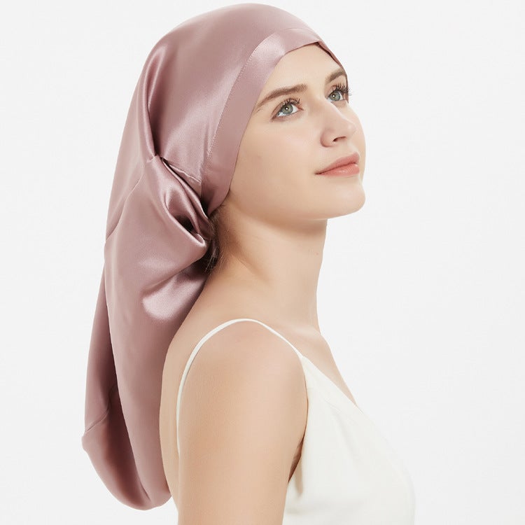 New Sale Supply Silk Long Lace-Up Nightcap 100 Mulberry Silk Hair Care Perm Cap - Image 3
