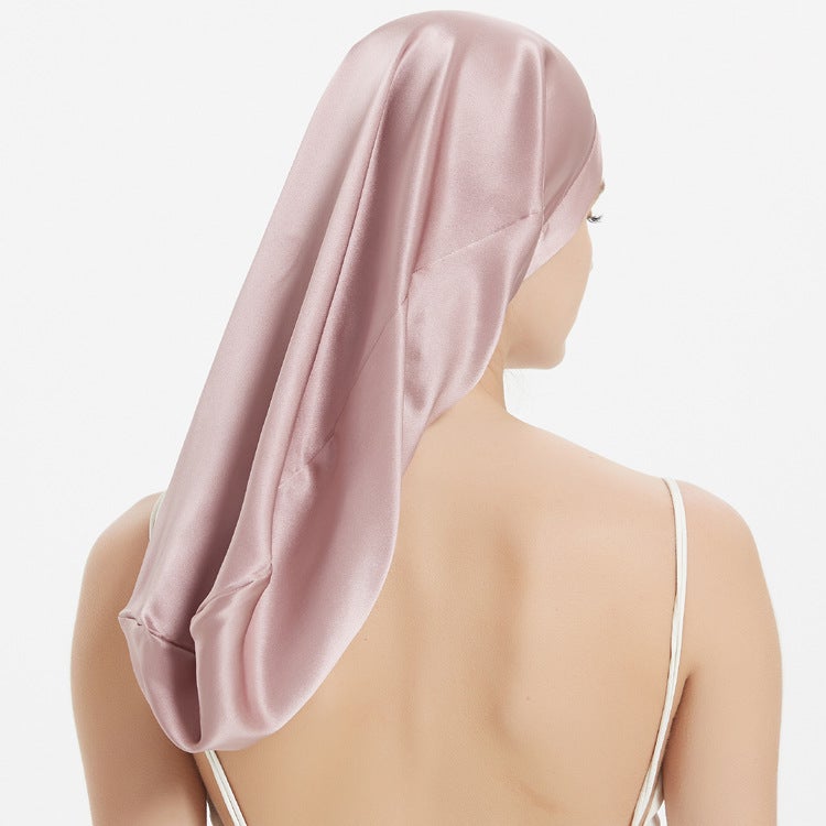 New Sale Supply Silk Long Lace-Up Nightcap 100 Mulberry Silk Hair Care Perm Cap - Image 4