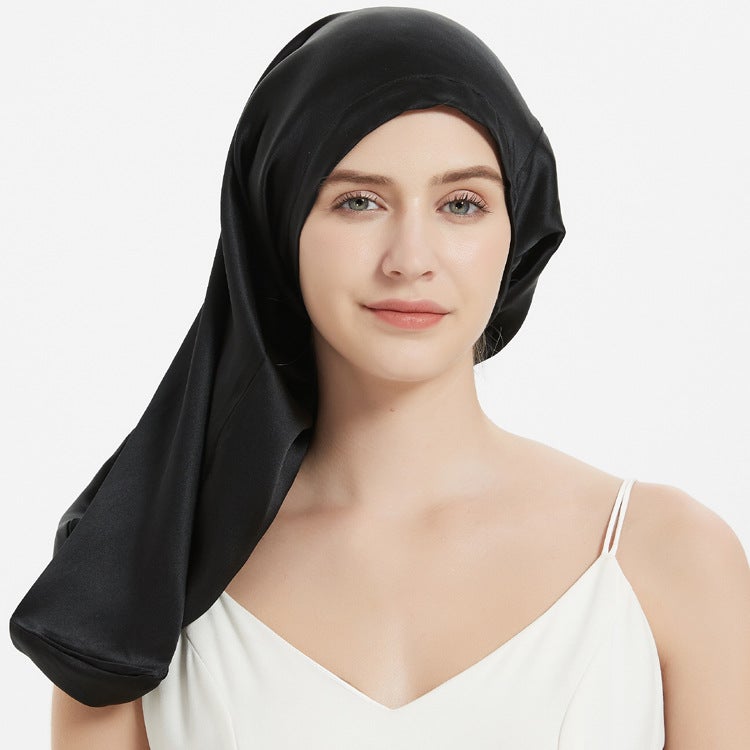 New Sale Supply Silk Long Lace-Up Nightcap 100 Mulberry Silk Hair Care Perm Cap - Image 1