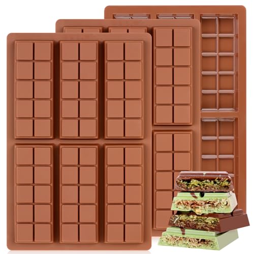 Fimary Chocolate Bar Mold, Non-Stick Dubai Chocolate Molds, Food Grade Silicone Deep Chocolate Bar Mold for Pistachio, Candy- Set of 3 - Image 1
