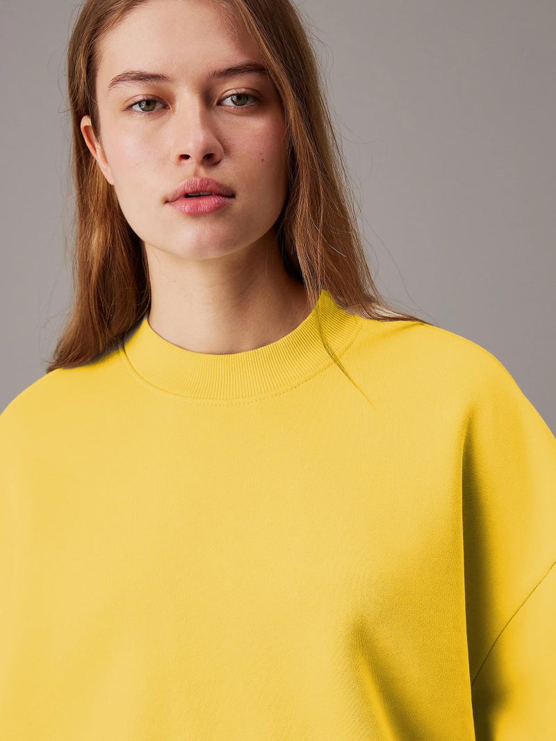 KOTTY Women's Fleece Sweatshirt Solid Pattern with Classic Round Neck(Yellow,XL) - Image 3