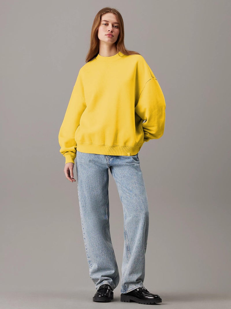 KOTTY Women's Fleece Sweatshirt Solid Pattern with Classic Round Neck(Yellow,XL) - Image 4