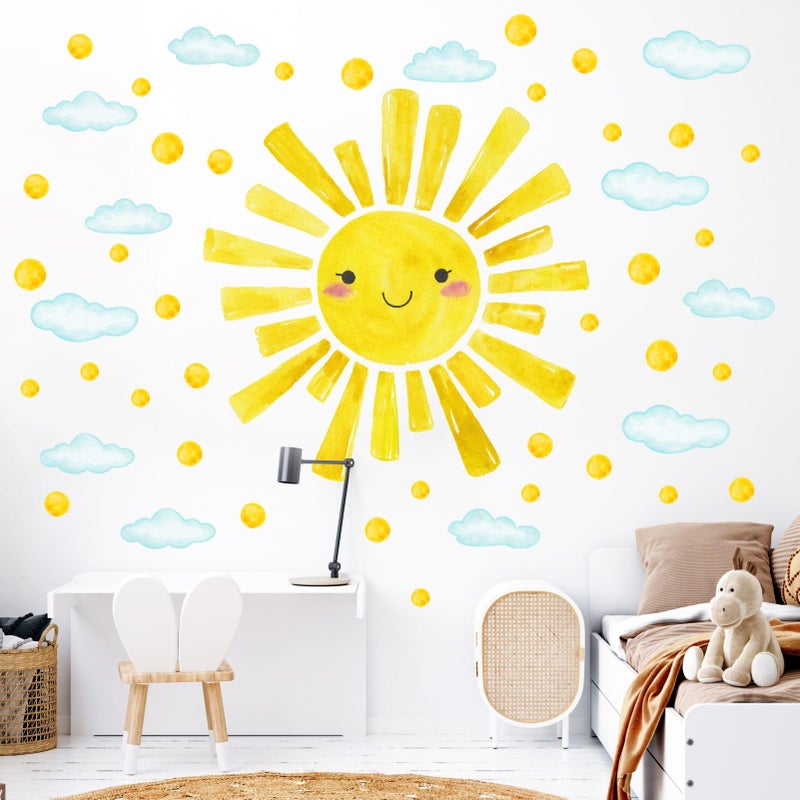 Eutecado Sun Wall Decals Watercolor Cloud Wall Stickers for Kids Room  12 Sheets Large Sun Cloud Wall Decor Posters Polka Dots Wall Stickers Home Decorations for Girls Room Bedroom Play Room - Image 3