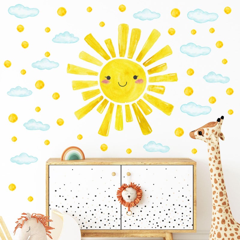 Eutecado Sun Wall Decals Watercolor Cloud Wall Stickers for Kids Room  12 Sheets Large Sun Cloud Wall Decor Posters Polka Dots Wall Stickers Home Decorations for Girls Room Bedroom Play Room - Image 5