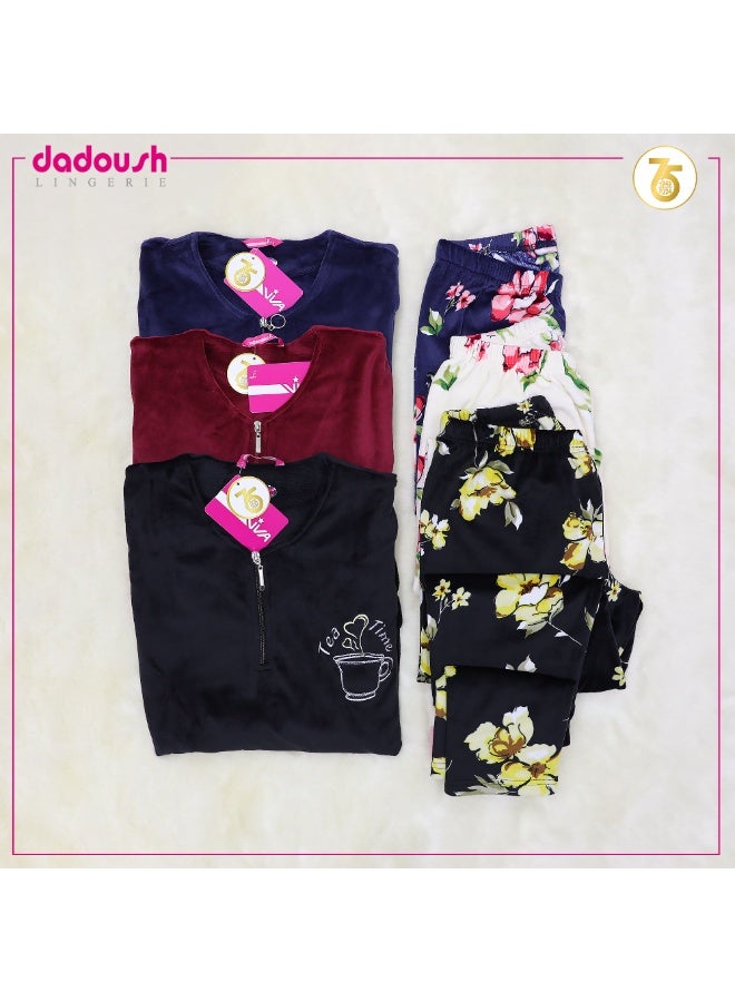 دعدوش  بيجامه حريمي قطيفة ملمس فائق النعومة - Image 4