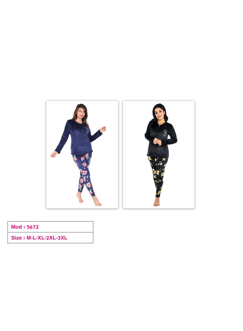 دعدوش  بيجامه حريمي قطيفة ملمس فائق النعومة - Image 2