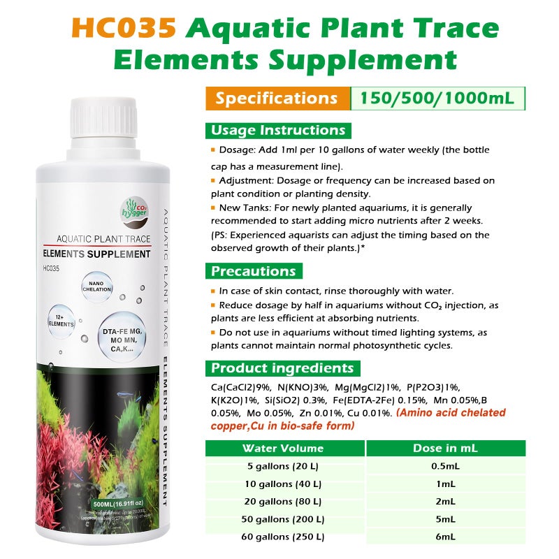 Hygger CO2 HC035 All-in-One Liquid Aquarium Plant Fertilizer - with Essential Micro & Macro Nutrients for Freshwater Planted Tanks, 150ml/500ml/1000ml (150mL) - Image 2