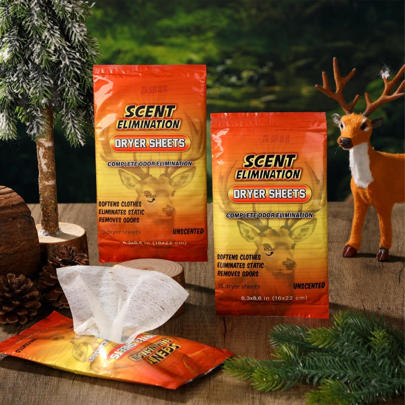 Wovnet 4 Pack 60 Pieces Scent Elimination Dryer Sheets Scent Free Dryer Sheets for Hunting Hunters Fabric Softener for Fabrics Deer Clothes Hunting Accessories - Image 4