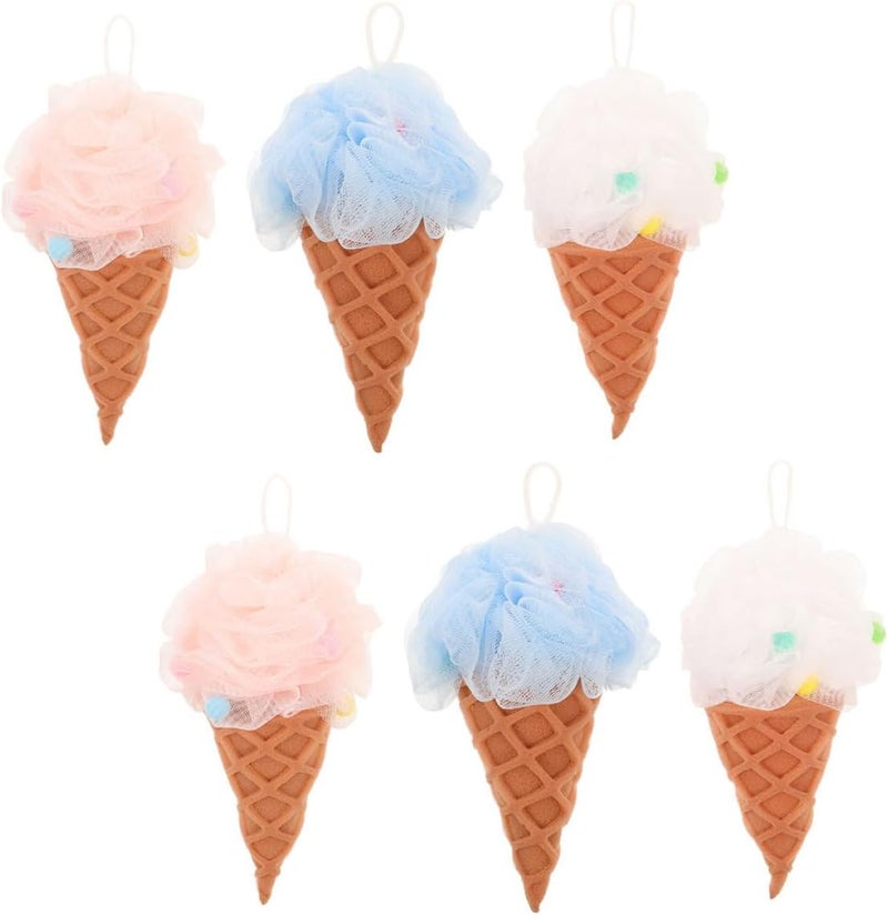 KICHOUSE 6pcs Ice Cream Shape Bath Loofahs Shower Scrubber for Women, Exfoliating Mesh Shower Sponges Travel Set, Soft Body Wash Bath Accessories - Image 1