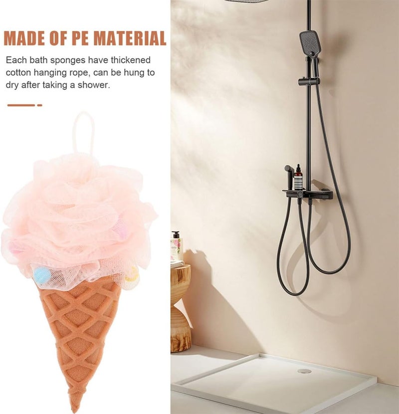 KICHOUSE 6pcs Ice Cream Shape Bath Loofahs Shower Scrubber for Women, Exfoliating Mesh Shower Sponges Travel Set, Soft Body Wash Bath Accessories - Image 3