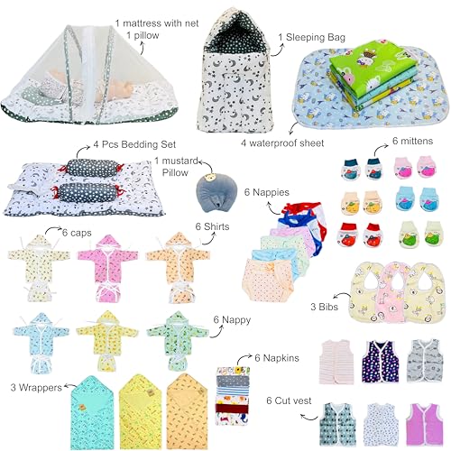 Infantbond 60 in 1 Summer Season New Born Baby Complete Daily Items Combo | Baby Gift Set (0-6 Months) (Grey Moon) - Image 2