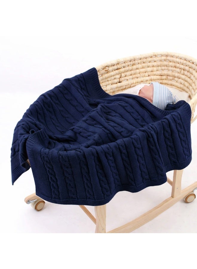 Mamas Gift Navy Blue Cable Knit Baby Blanket – Soft Breathable Cotton Baby 80X100Cm - Image 3