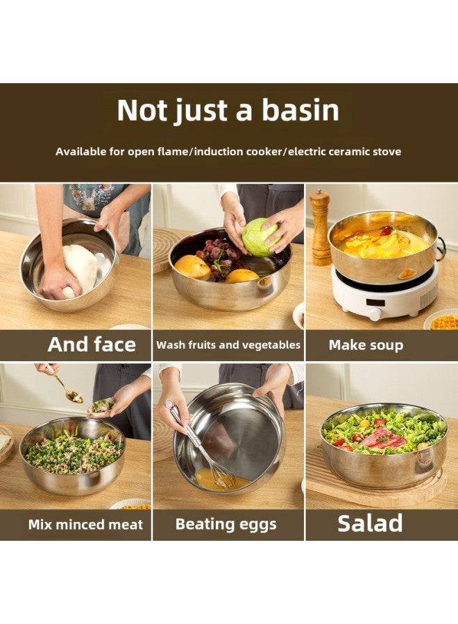 304 Stainless Steel And Basin With Lid Egg-Beating Basin Household Multifunctional Cooking Basin Kitchen Large Thickened Non-stick Basin-Color:32cm 304 Food Grade - Image 4