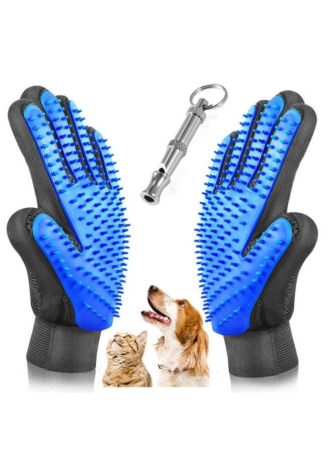 softNLux Pet Grooming Glove - Gentle Deshedding Brush Glove - Efficient Pet Hair Remover Mitt - Massage Tool Enhanced Five Finger Design - Perfect for Dogs & Cats with Long & Short Fur with Training Whistle - Image 1