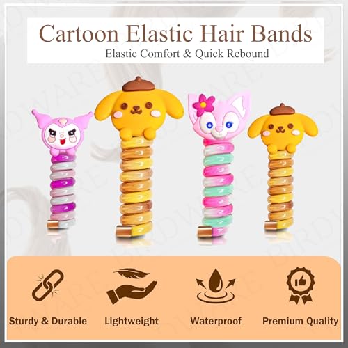BIRDWARE Rainbow Pack of 5 Colorful Telephone Wire Spiral Hair Ties with Cute Cartoon Designs - Elastic, No-Crease Bands for Kids and Women - Image 4