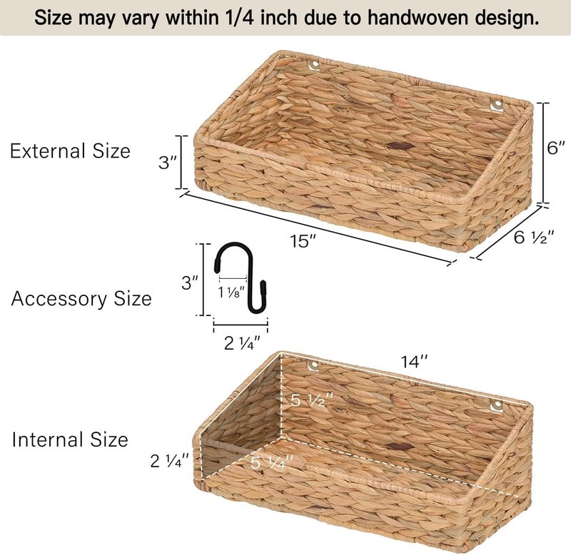 StorageWorks Woven Wall Baskets for Storage, Water Hyacinth Baskets for Shelf, Wall Storage for Kitchen and Bathroom, Hanging Baskets for Organizing, 2 Pack - Image 3