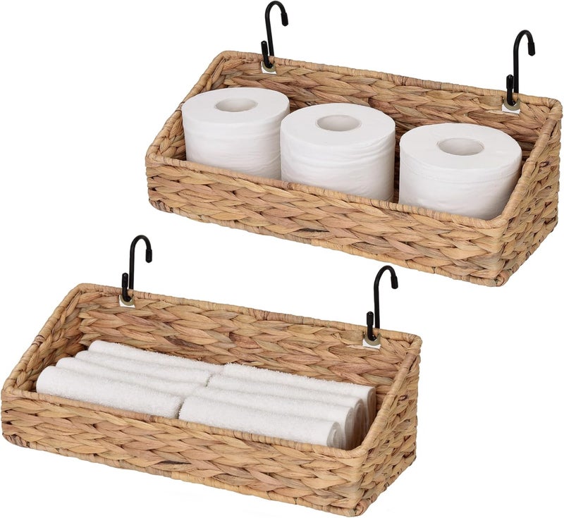 StorageWorks Woven Wall Baskets for Storage, Water Hyacinth Baskets for Shelf, Wall Storage for Kitchen and Bathroom, Hanging Baskets for Organizing, 2 Pack - Image 1
