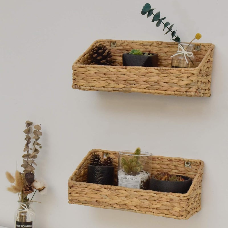 StorageWorks Woven Wall Baskets for Storage, Water Hyacinth Baskets for Shelf, Wall Storage for Kitchen and Bathroom, Hanging Baskets for Organizing, 2 Pack - Image 2