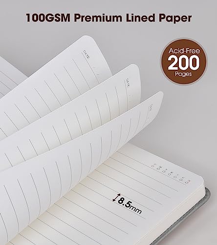vfaejll Grey A5 Lined Leather Journal Notebook for Men Women,5.9" X 8.4" Personalized Hardcover Journal with Pen,200 Pages 100 Gsm Thick Ruled Paper Daily Diary for Travel,Business,Work,Writing - Image 4