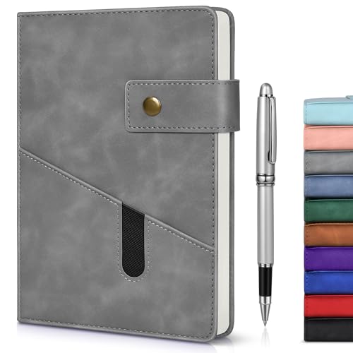 vfaejll Grey A5 Lined Leather Journal Notebook for Men Women,5.9" X 8.4" Personalized Hardcover Journal with Pen,200 Pages 100 Gsm Thick Ruled Paper Daily Diary for Travel,Business,Work,Writing - Image 1
