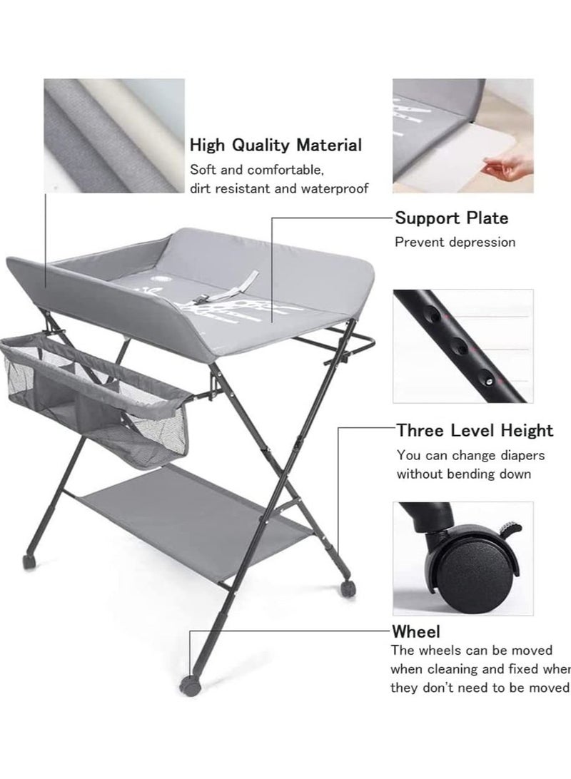 إفريثينج فور كيدز Foldable Baby Changing Table with Wheels and Storage Bag Nursery Organizer for Newborn Essentials - Image 3