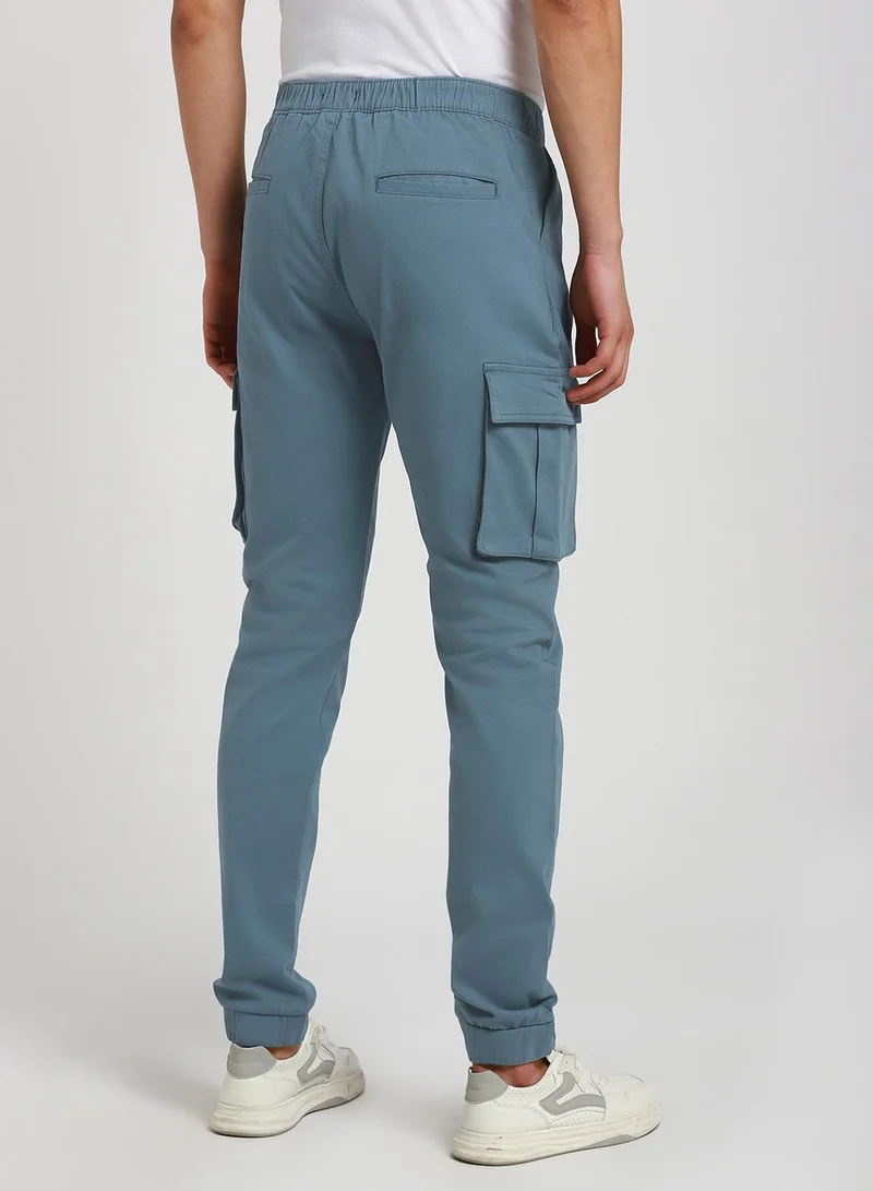 Dennis Lingo Steel Blue Casual Trouser for Men, Slim Fit