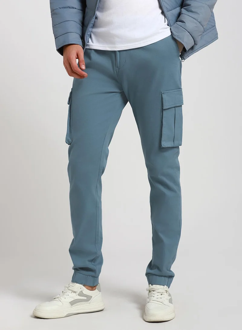 Dennis Lingo Steel Blue Casual Trouser for Men, Slim Fit