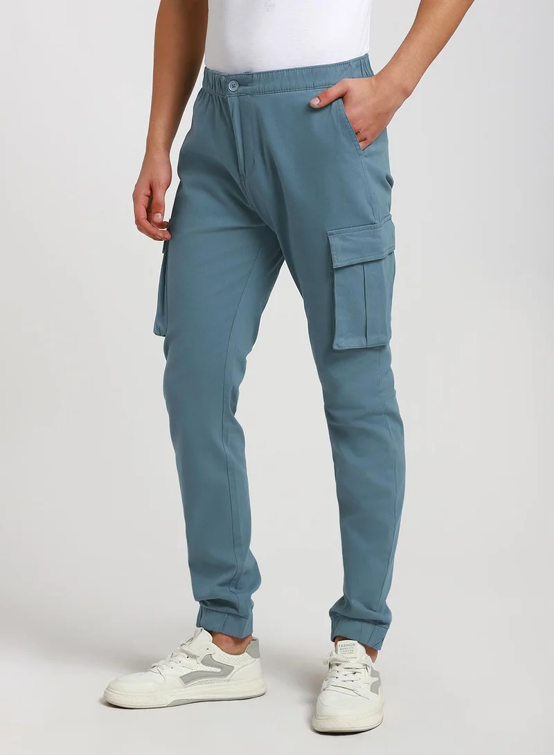 Dennis Lingo Steel Blue Casual Trouser for Men, Slim Fit