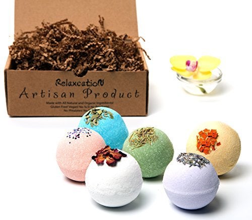 Organic Bath Bombs Gift Set for Women All Natural with Bath Dead Sea Epsom and Himalayan Salts Apricot Oil Best Gift Idea for Her Mom Wife Mother Grandma Girlfriend Sisters