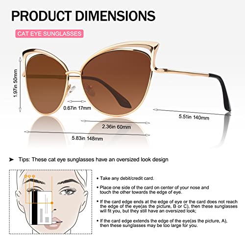 GQUEEN Women's Oversized Polarized Metal Frame Mirrored Cat Eye Sunglasses MT3 - Image 5