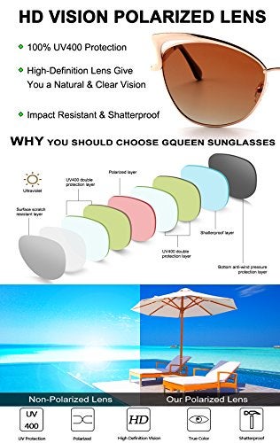 GQUEEN Women's Oversized Polarized Metal Frame Mirrored Cat Eye Sunglasses MT3 - Image 4