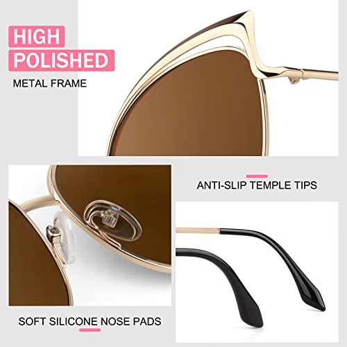 GQUEEN Women's Oversized Polarized Metal Frame Mirrored Cat Eye Sunglasses MT3 - Image 3