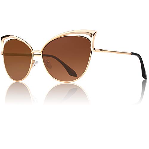 GQUEEN Women's Oversized Polarized Metal Frame Mirrored Cat Eye Sunglasses MT3 - Image 1