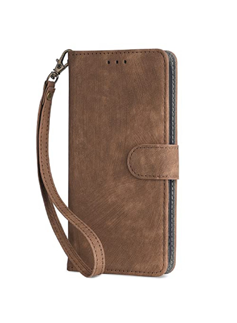 Adando for Huawei Pura 80 Flip Cover with Hand Strap, PU Leather Full Body Protection Shockproof Flip Mobile Phone Case, RFID Anti-theft Brush Folio Wallet Case (Brown) - Image 4