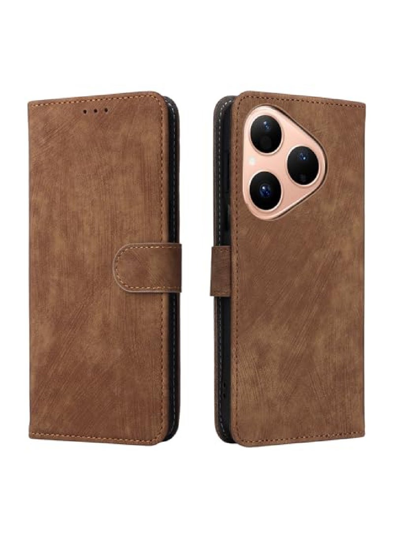 Adando for Huawei Pura 80 Flip Cover with Hand Strap, PU Leather Full Body Protection Shockproof Flip Mobile Phone Case, RFID Anti-theft Brush Folio Wallet Case (Brown) - Image 3