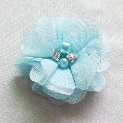 Chenkou Craft Pack of 12pcs Chiffon Flowers Ribbon Bows W/Beads 2-3/8" (60mm) Appliques Wedding Decor Bulk Lots (Multi-Color) - Image 4