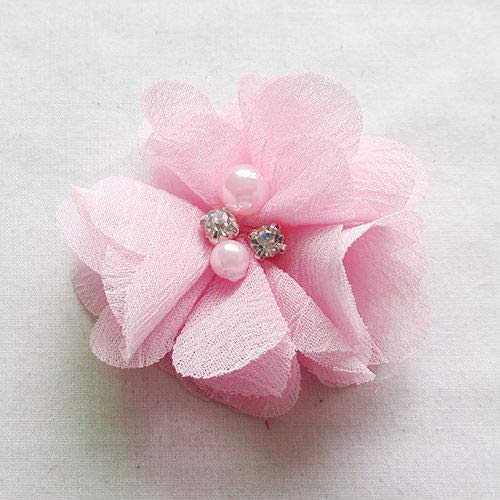 Chenkou Craft Pack of 12pcs Chiffon Flowers Ribbon Bows W/Beads 2-3/8" (60mm) Appliques Wedding Decor Bulk Lots (Multi-Color) - Image 3