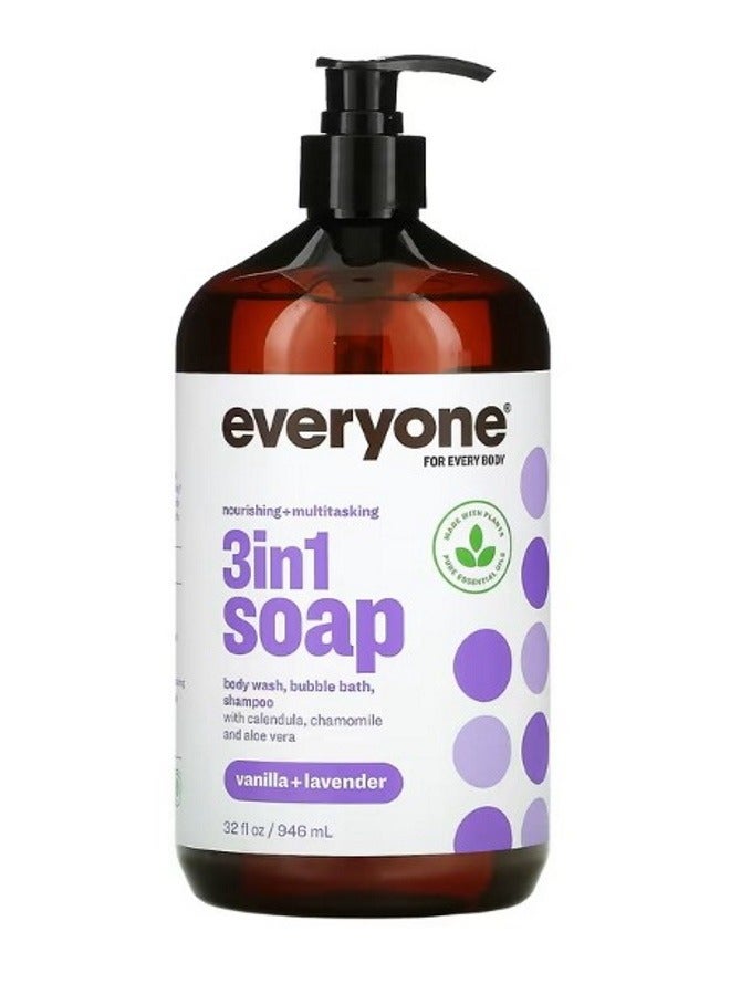 Everyone 3 in 1 Soap Body Wash Bubble Bath Shampoo Vanilla  Lavender 32 fl oz 946 ml - Image 1